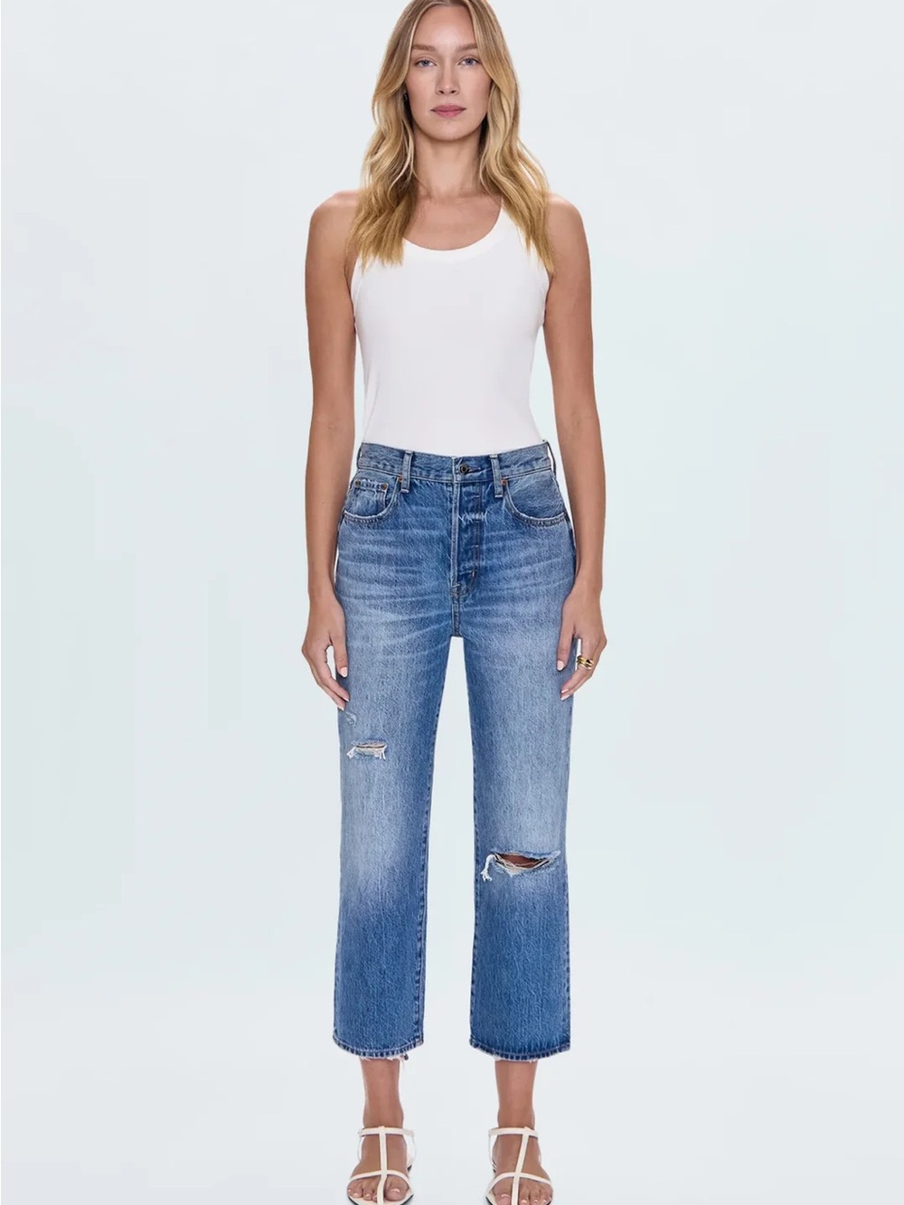 pistola Cassie High-Rise Straight Crop Jeans in Light-Medium Blue Wash